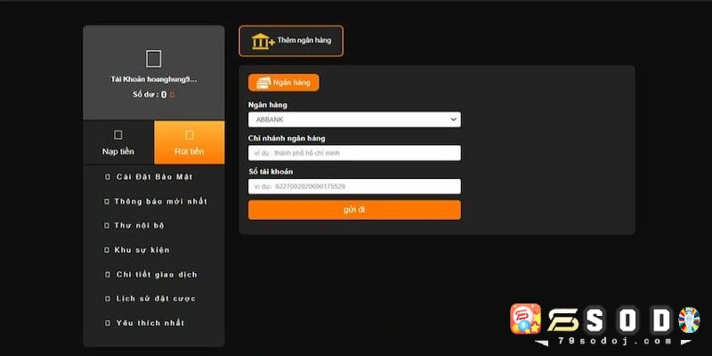 Rút tiền 79Sodo qua tài khoản ngân hàng